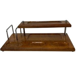 Centurion Brown Wood Desk Top Home Office Organizer Dresser 2 Level MCM Vintage